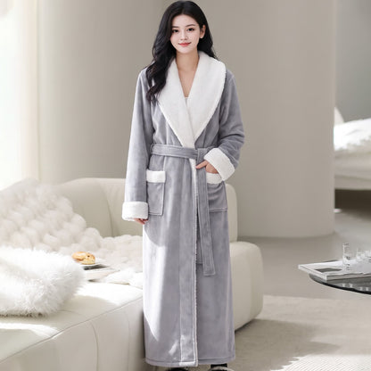 Peignoir en polaire douce à col châle - Gris clair - Taille XL femme - image 5