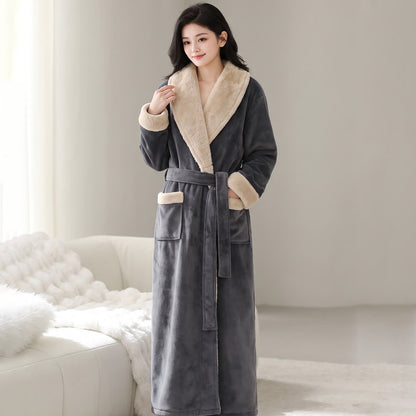 Peignoir en polaire douce à col châle - Gris foncé - Taille XL femme - image 7