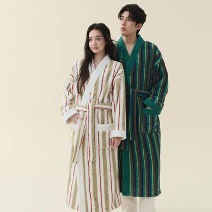 Peignoir kimono long en polaire rayée - image 0