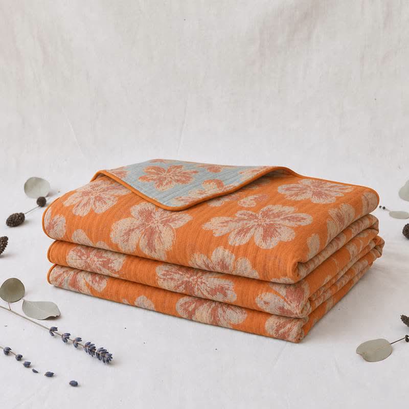 Couette réversible en coton à fleurs orange et bleues Ownkoti - image 3