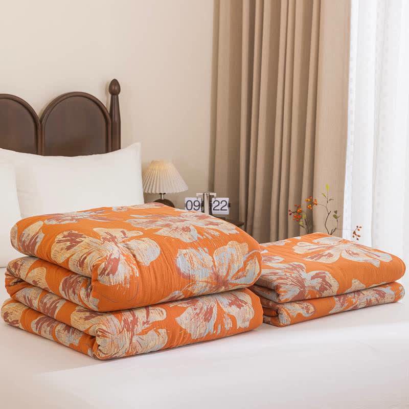 Couette réversible en coton à fleurs orange et bleues Ownkoti - image 1