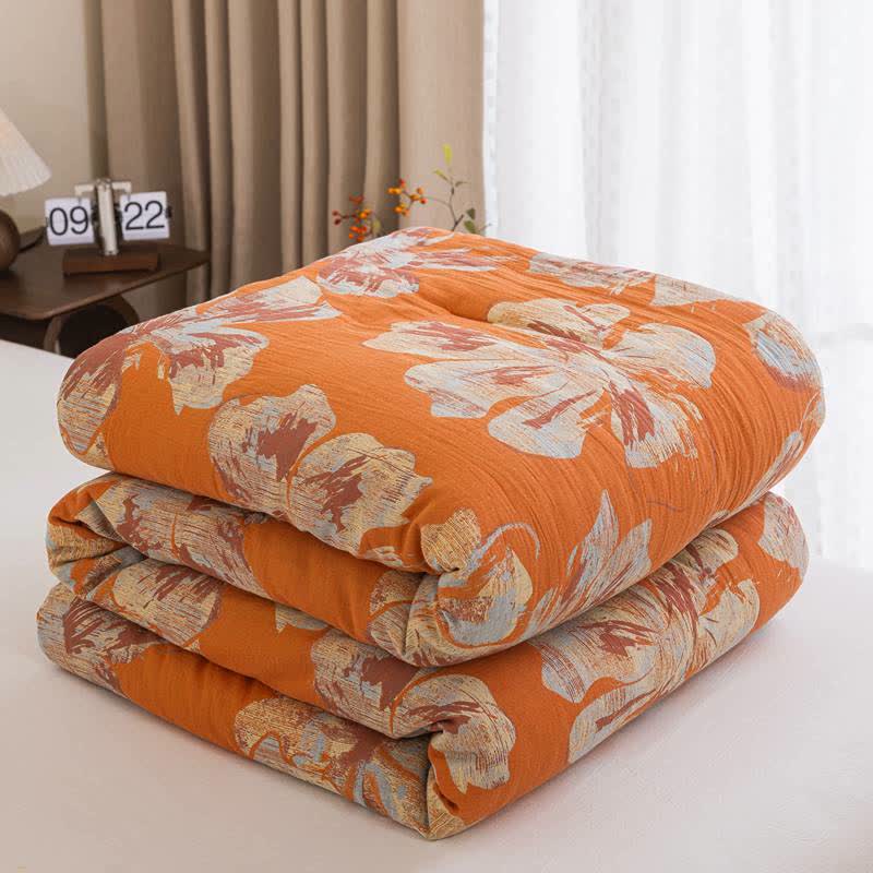 Couette réversible en coton à fleurs orange et bleues Ownkoti - Orange et bleu - Couverture de printemps et d'automne - Roi - image 10