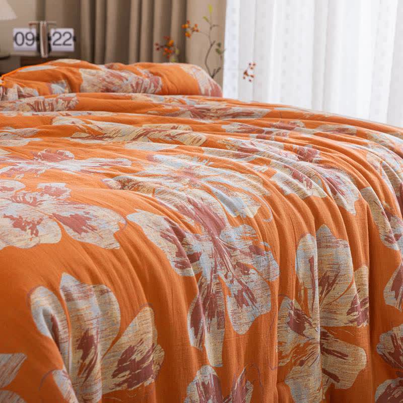 Couette réversible en coton à fleurs orange et bleues Ownkoti - image 16