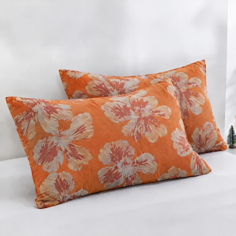 Couette réversible en coton à fleurs orange et bleues Ownkoti - Orange et bleu - 2 taies d'oreiller - 20 po x 37 po - image 19