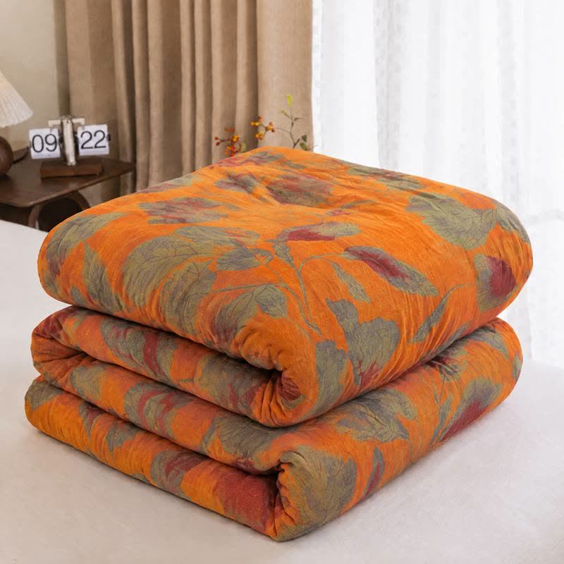 Couette en gaze de coton à feuilles d'automne orange Ownkoti - Orange - Couverture de printemps et d'automne - Roi - image 6