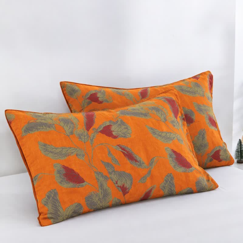 Couette en gaze de coton à feuilles d'automne orange Ownkoti - Orange - 2 taies d'oreiller - 20 po x 37 po - image 17