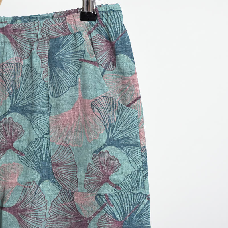 Ensemble pyjama Ownkoti style chinois à feuilles de ginkgo - image 4