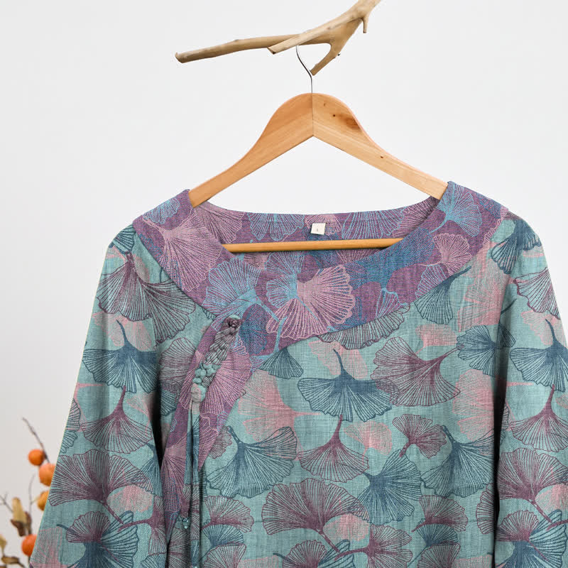 Ensemble pyjama Ownkoti style chinois à feuilles de ginkgo - image 1