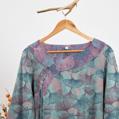 Ensemble pyjama Ownkoti style chinois à feuilles de ginkgo - image 1