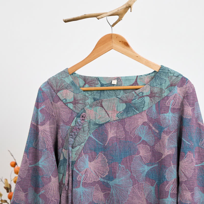 Ensemble pyjama Ownkoti style chinois à feuilles de ginkgo - image 7