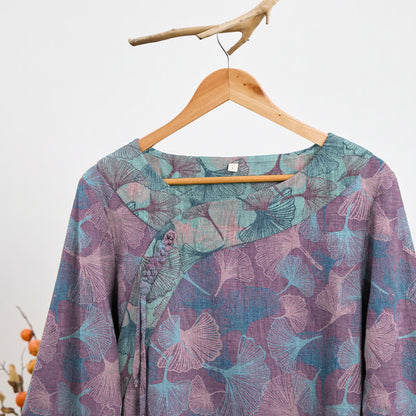 Ensemble pyjama Ownkoti style chinois à feuilles de ginkgo - image 7