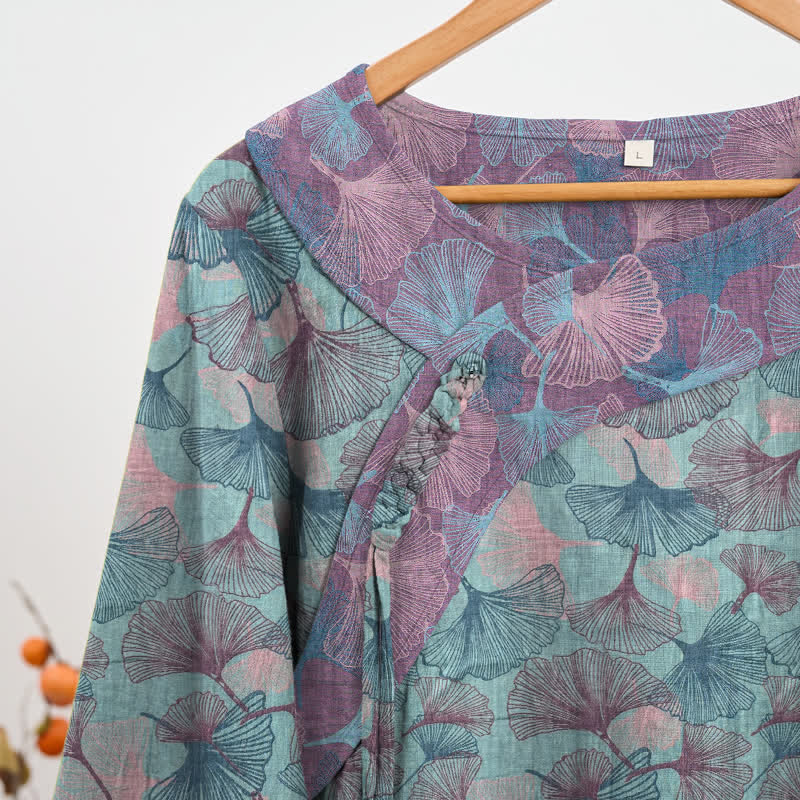 Ensemble pyjama Ownkoti style chinois à feuilles de ginkgo - image 2
