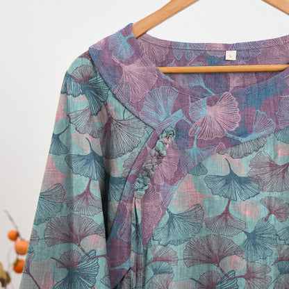 Ensemble pyjama Ownkoti style chinois à feuilles de ginkgo - image 2