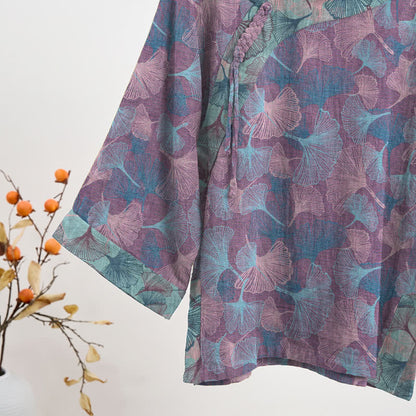 Ensemble pyjama Ownkoti style chinois à feuilles de ginkgo - image 9