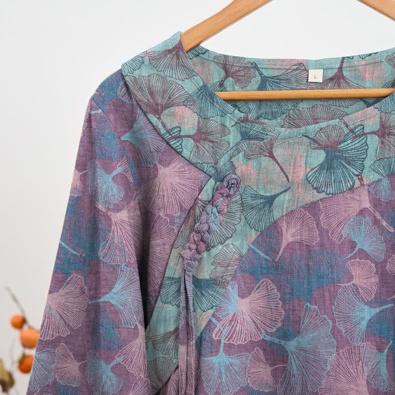 Ensemble pyjama Ownkoti style chinois à feuilles de ginkgo - image 8