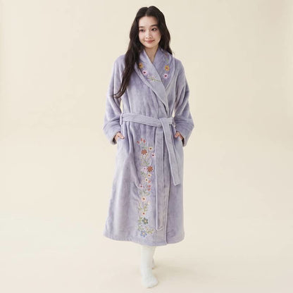 Peignoir long à broderies florales et col châle - Violet - XL - image 7