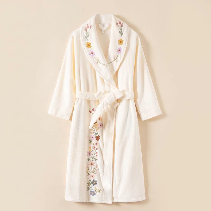 Peignoir long à broderies florales et col châle - image 3