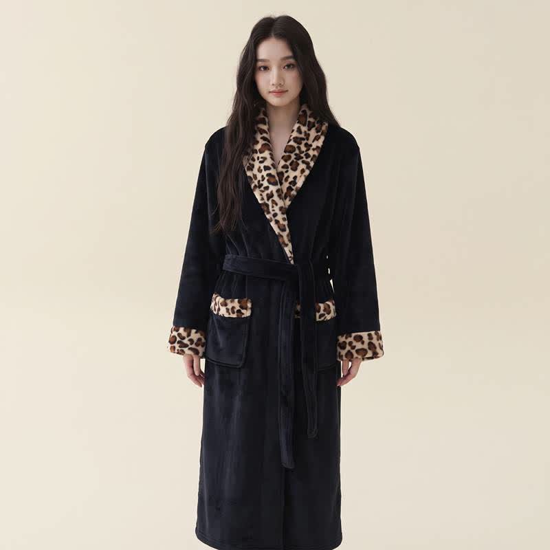 Peignoir long et moelleux à imprimé léopard - Noir - XL - image 4