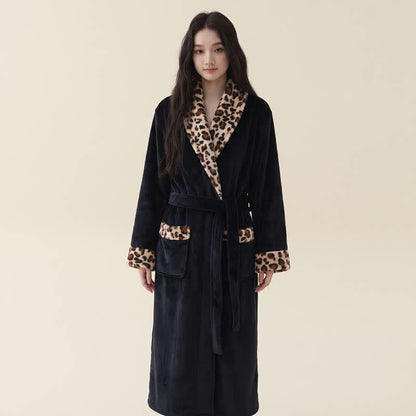 Peignoir long et moelleux à imprimé léopard - Noir - XL - image 4