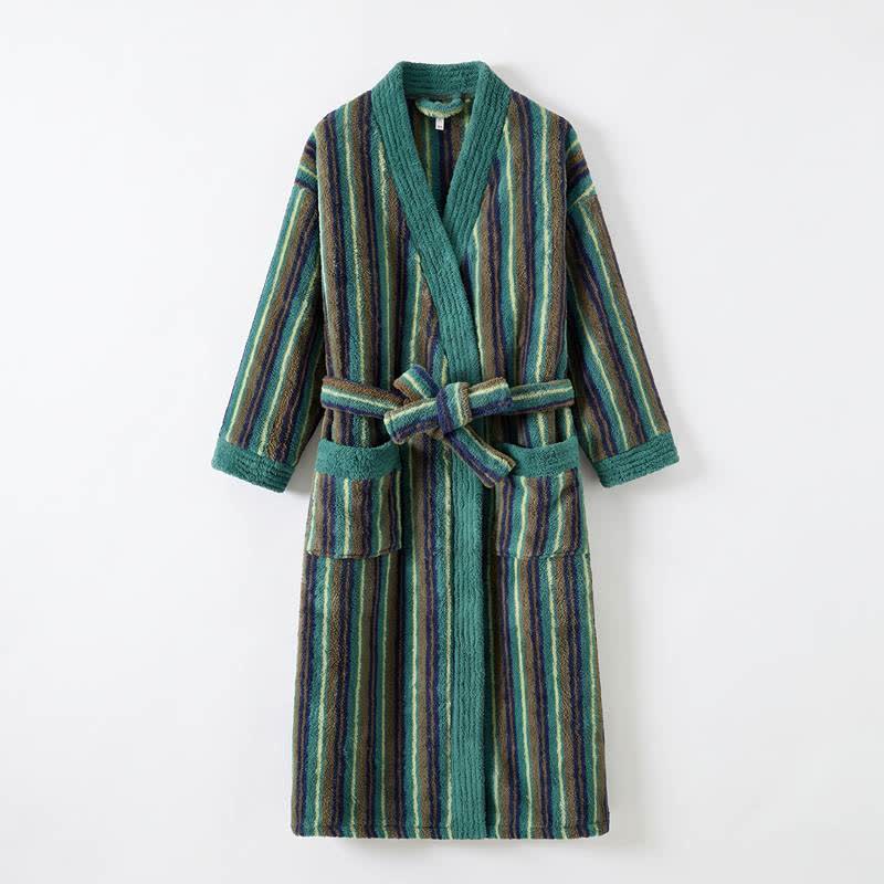 Peignoir kimono long en polaire rayée - image 6