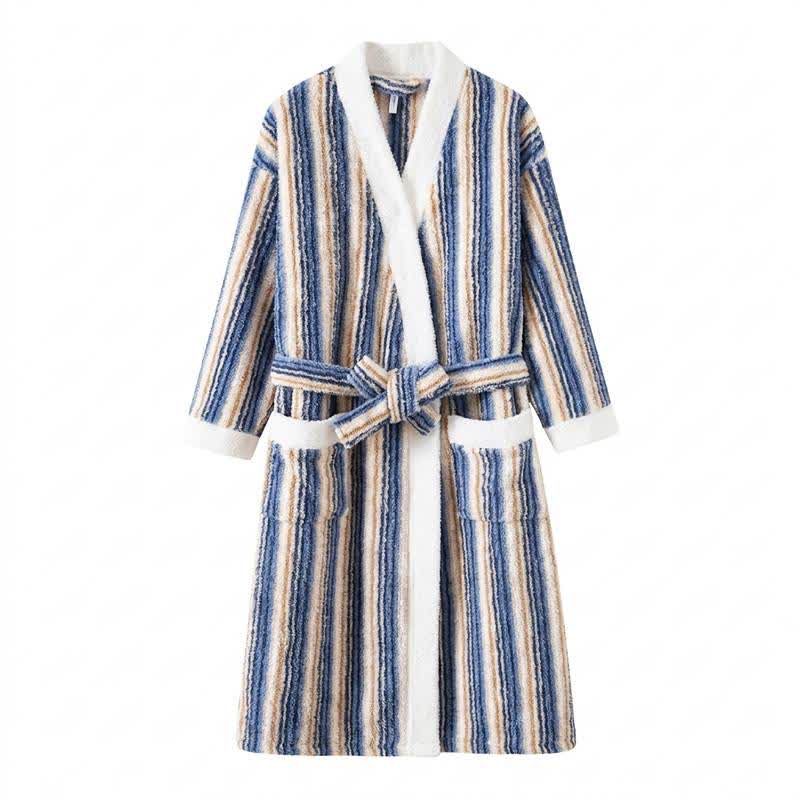 Peignoir kimono long en polaire rayée - image 10