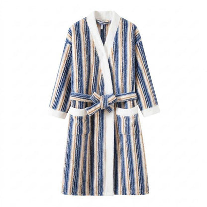 Peignoir kimono long en polaire rayée - image 10
