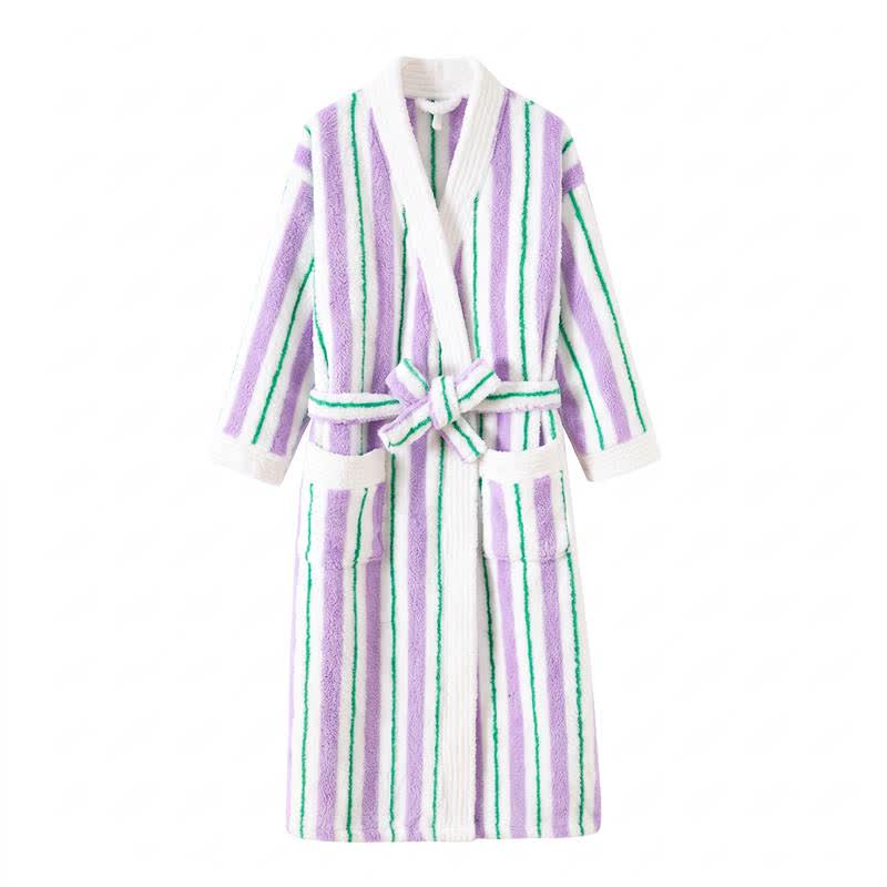 Peignoir kimono long en polaire rayée - image 12
