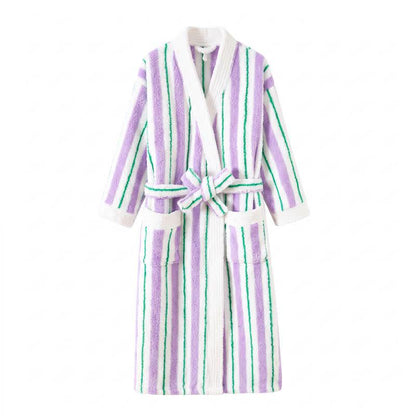 Peignoir kimono long en polaire rayée - image 12