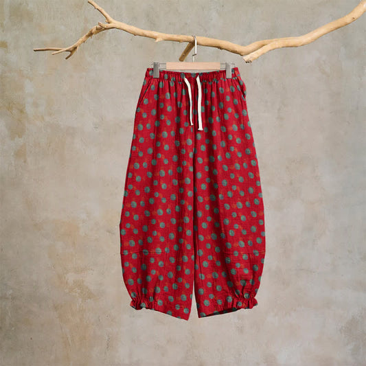 Pantalon harem en coton à pois Ownkoti - Rouge - XL - image 0