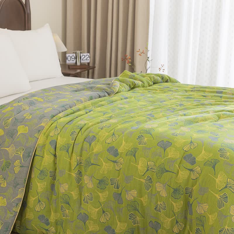 Couette en gaze de coton à feuilles de ginkgo vertes Ownkoti - image 1