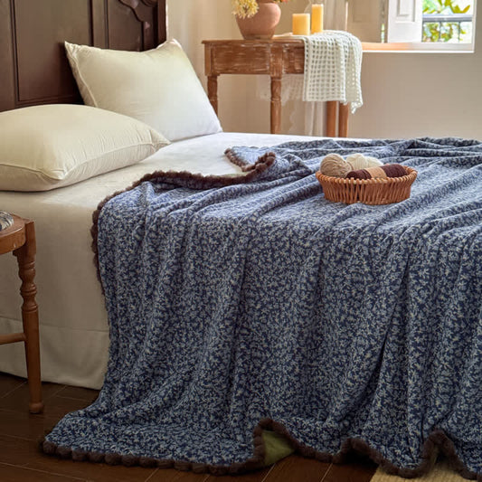Couverture décorative à petits motifs floraux Ownkoti Countryside - Bleu - 59" x 79" - image 0