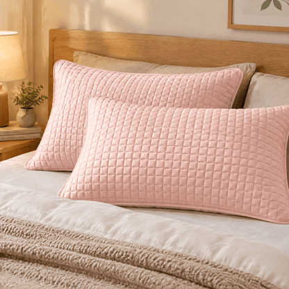 Housse de coussin en coton à carreaux rectangulaires unis Ownkoti - Rose - 2 taies d'oreiller - 19" x 29" - image 4