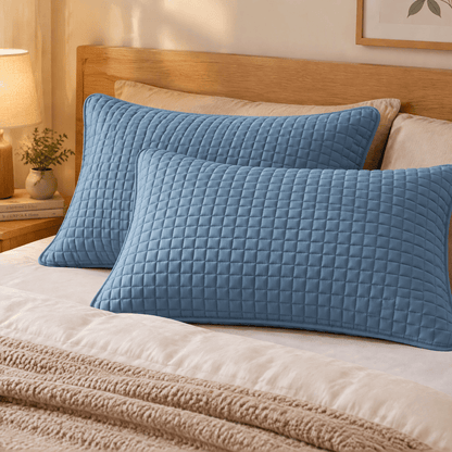 Housse de coussin en coton à carreaux rectangulaires unis Ownkoti - Bleu - 2 taies d'oreiller - 19" x 29" - image 16