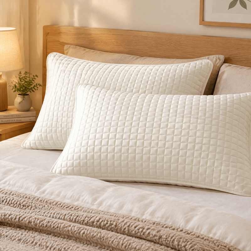 Housse de coussin en coton à carreaux rectangulaires unis Ownkoti - Beige - 2 taies d'oreiller - 19" x 29" - image 0