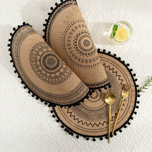 Sets de table en coton et lin tissés Ownkoti, noirs, lot de 3