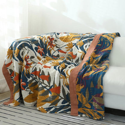 Couverture de canapé réversible en coton avec motif de fleur de verge d'or