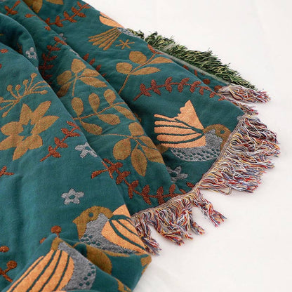 Couverture réversible respirante Ownkoti Boho avec fleurs et oiseaux