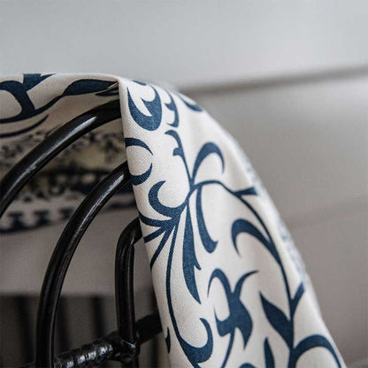 Rideau en coton et lin à motifs bleus