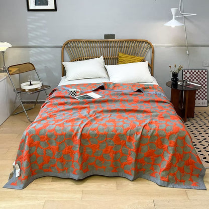 Couette réversible en coton léger avec feuille de ginkgo