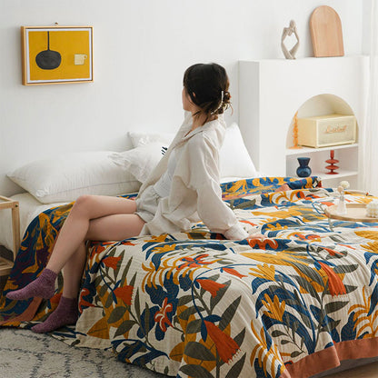 Couette réversible en coton avec imprimé de fleurs de verge d'or