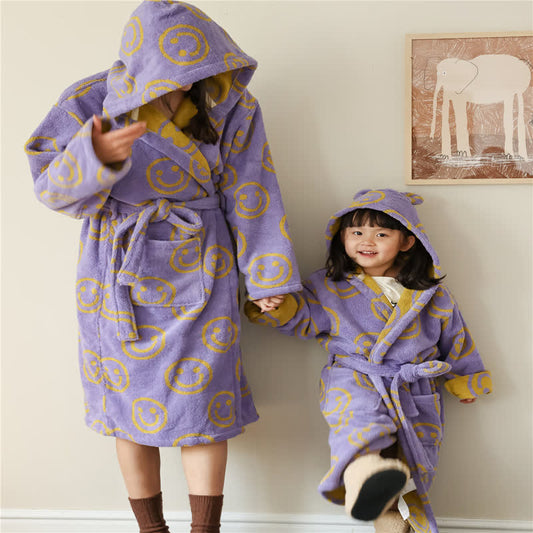 Peignoir en coton à capuche et visage souriant - Violet - Enfants M - image 0