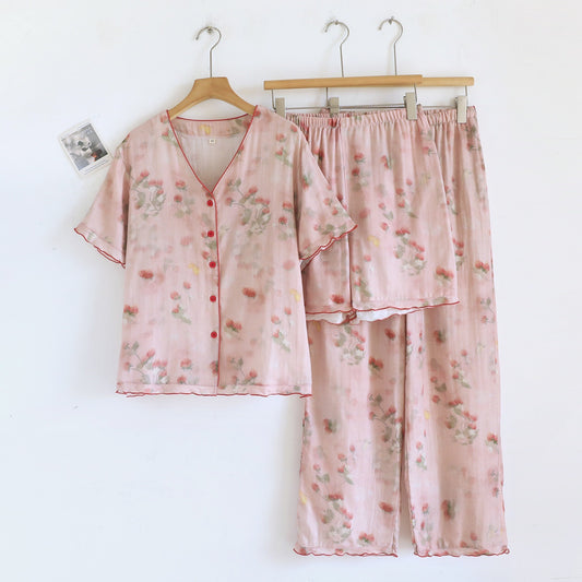 Ensemble de vêtements d'intérieur en gaze à imprimé de baies sucrées Ownkoti (3 pièces) - Rose clair - XL - image 0