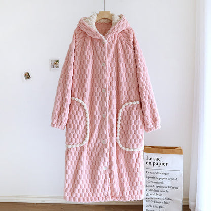 Peignoir en flanelle chaude de couleur unie avec capuche