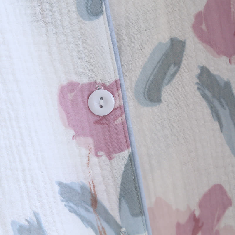 Ensemble de nuit chic en gaze de coton à motif floral