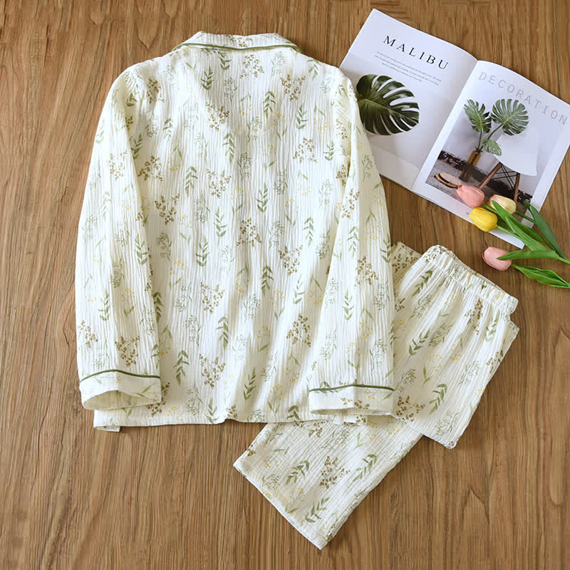 Ensemble pyjama en double gaze de coton à motif floral
