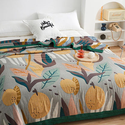 Couverture en coton léger et réversible à motif de fruits