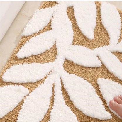 Tapis de bain doux et antidérapant avec motif de feuilles