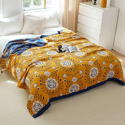 Couette double face en coton à fleurs blanches