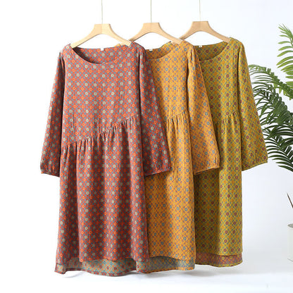 Chemise de nuit en coton doux à col rond et motif floral
