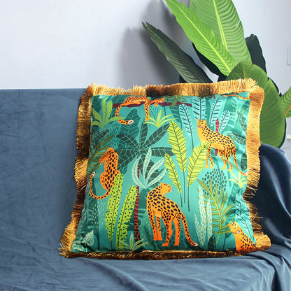 Housse de coussin de canapé à motif animalier et pompon